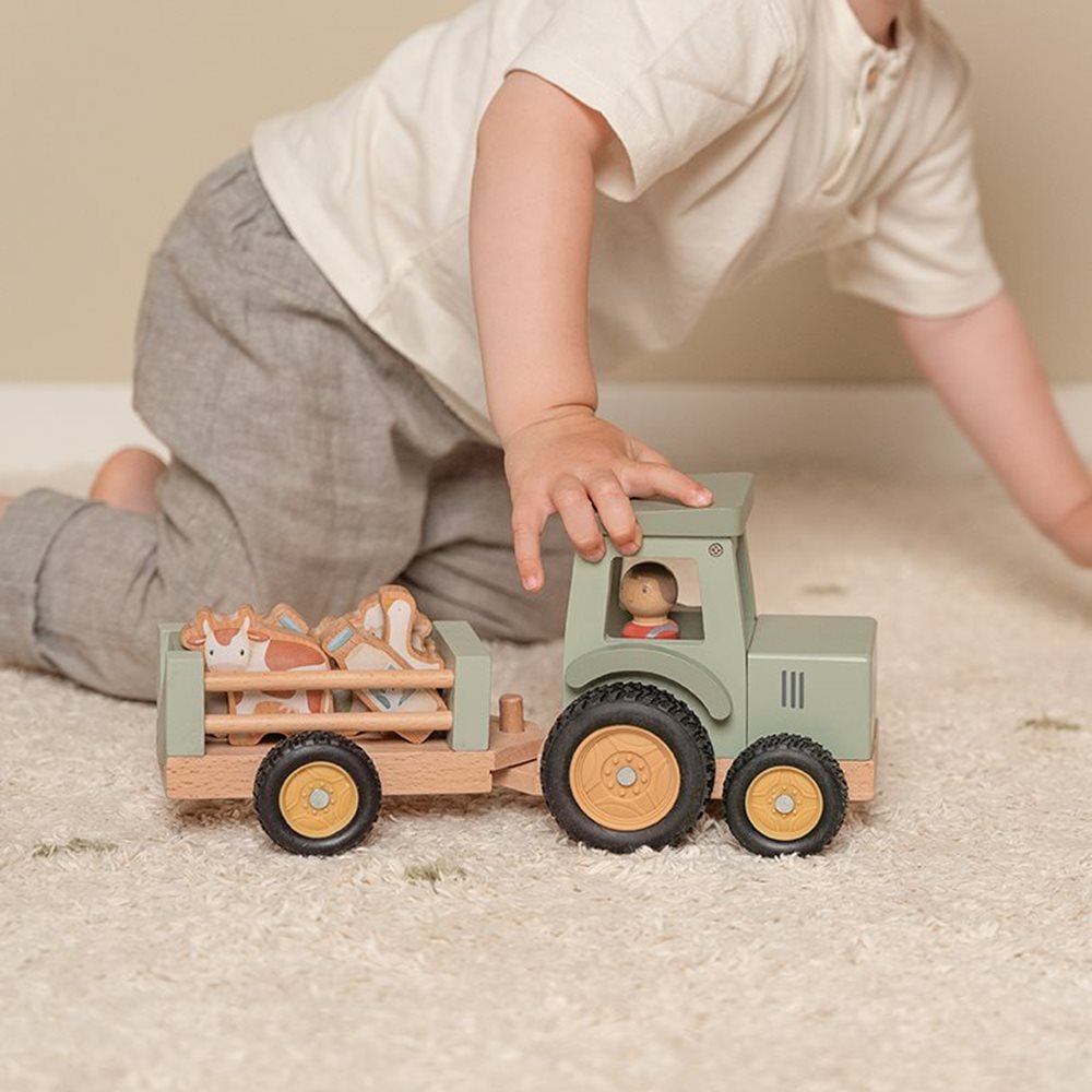 Tractor met trailer Little Farm Hout - Little Dutch