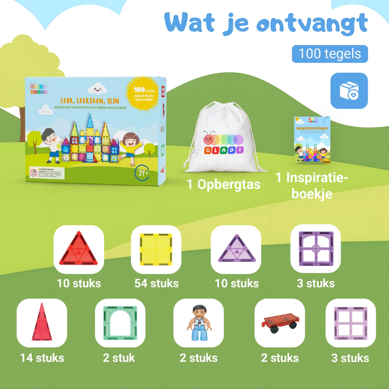 gladi tiles magnetische tegels magneten speelgoed behang spelen regenboog regenboogkleuren bouwen 