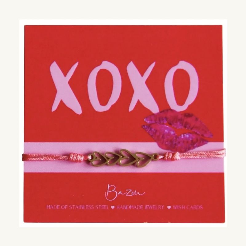 bazou wenskaart armbandje cadeau cadeautje kado wenskaart armband hartje hart lief moeder moederdag mama satijnen satijn schuifknoop hartbedel koraal hartjes 