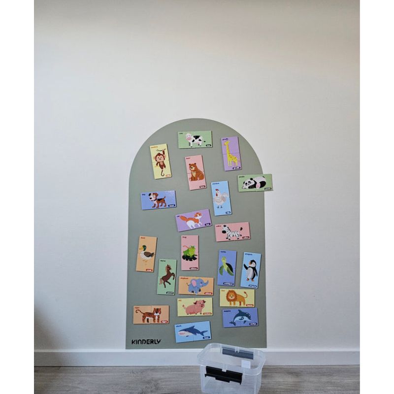 kinderlybaby magneten abc alfabet spelen tiles magnetische tegels muur behang poster wandposter kinderkamer speelkamer dierenpuzzels dieren puzzel muur