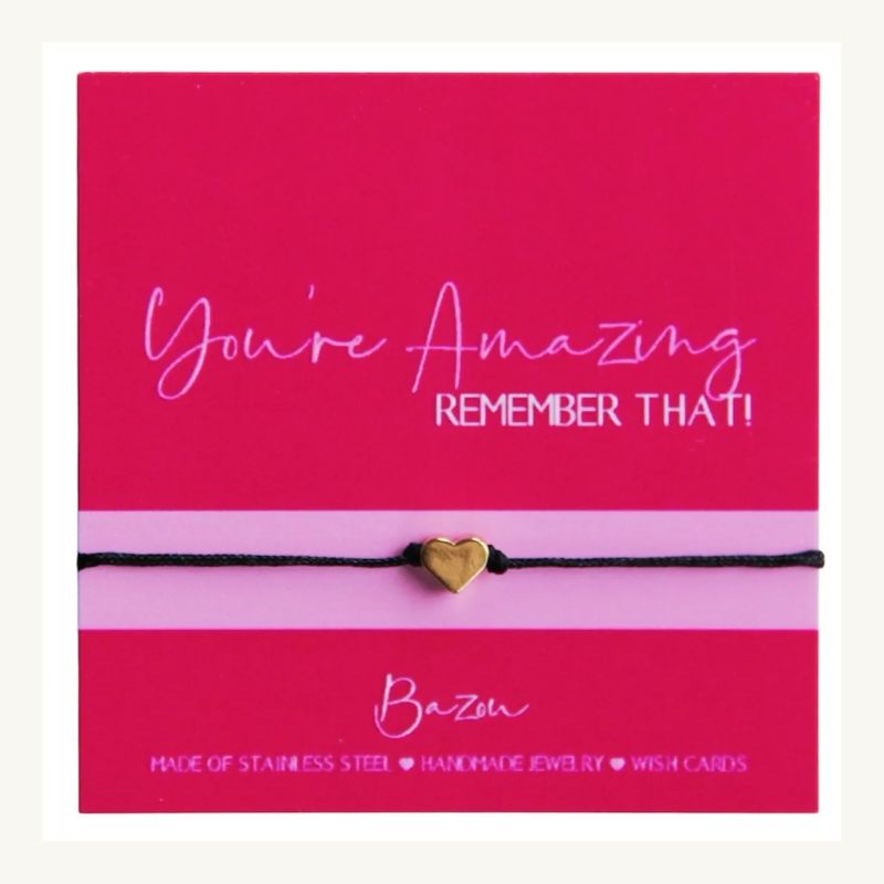 bazou wenskaart armbandje cadeau cadeautje kado wenskaart armband hartje hart lief moeder moederdag mama satijnen satijn schuifknoop hartbedel koraal hartjes you're pretty special you're amazing