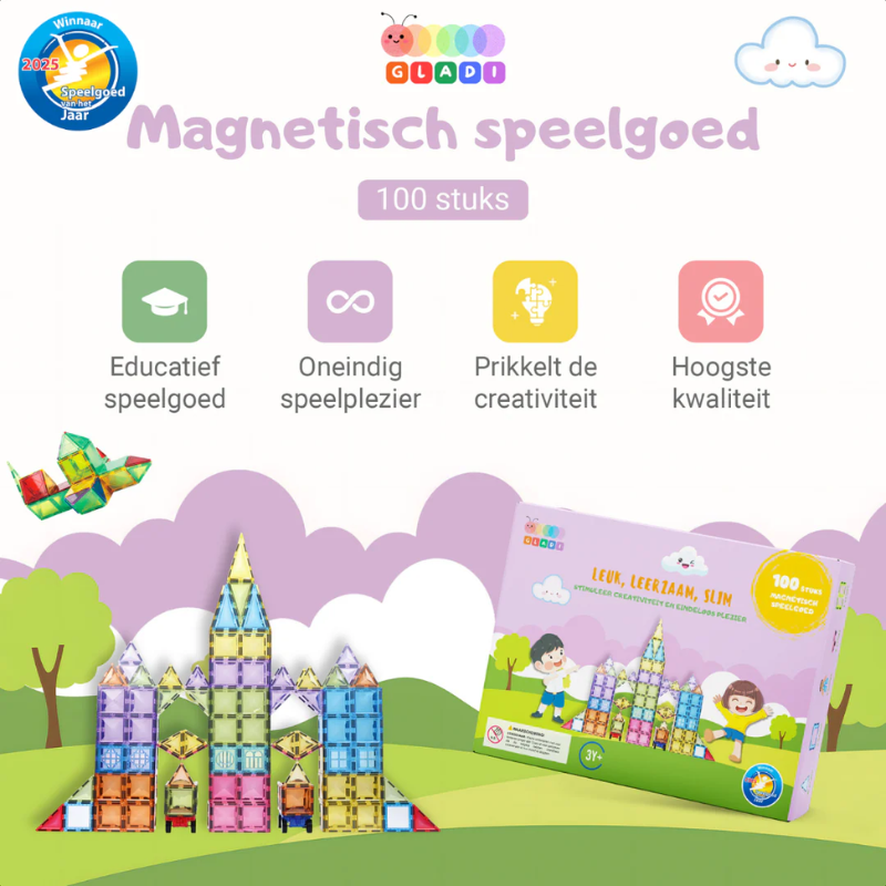 Gladi Magnetische tegels - Pastel kleuren 100 stuks