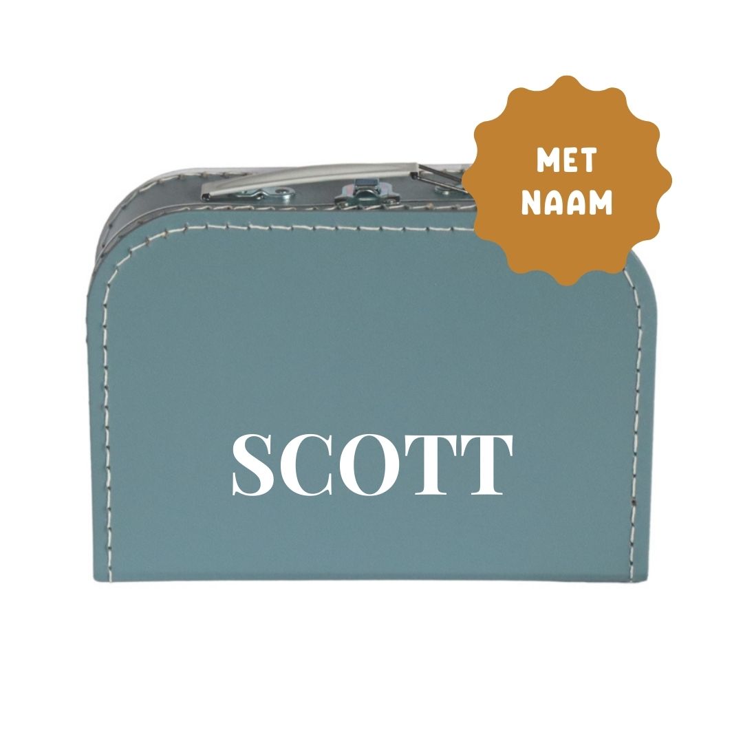 Koffertje met naam Grijsblauw 25cm - gepersonaliseerd