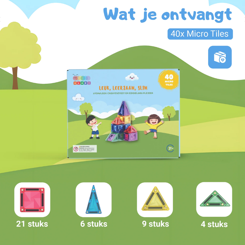 Gladi Magnetische tegels - Micro Tiles - 40 delig
