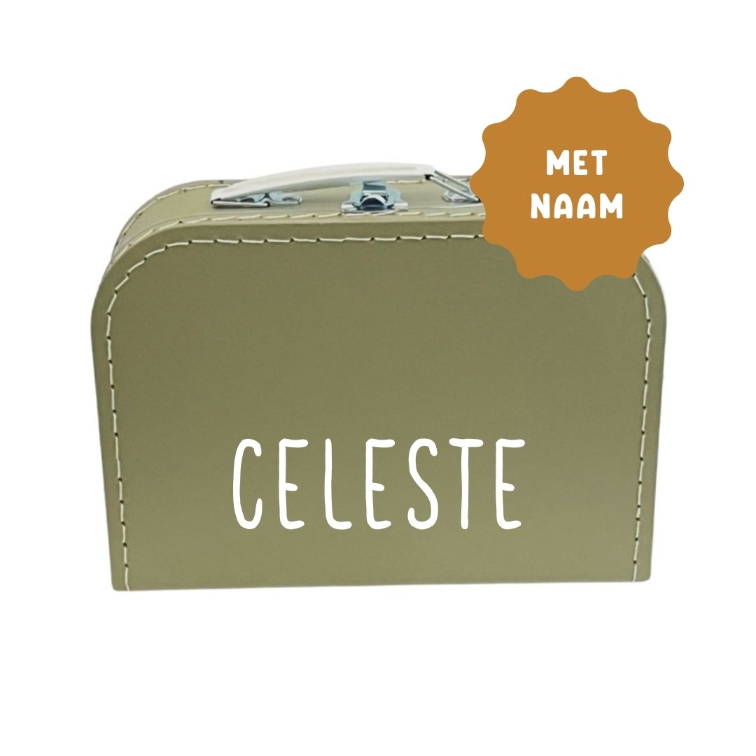 Koffertje met naam Saliegroen 25cm - gepersonaliseerd