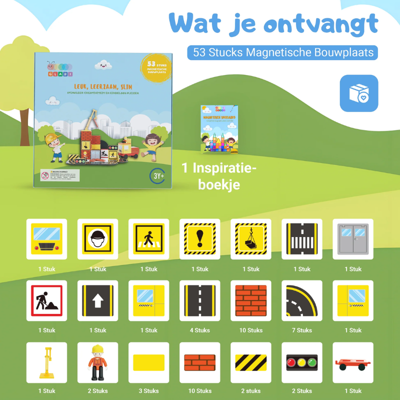 Gladi Magnetische tegels - 53-delige Bouwplaats