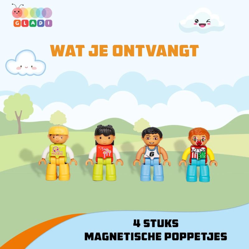 Gladi Magnetische tegels - 4 delige set Magnetische Poppetjes
