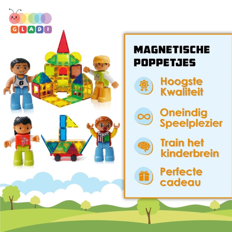 Gladi Magnetische tegels - 4 delige set Magnetische Poppetjes