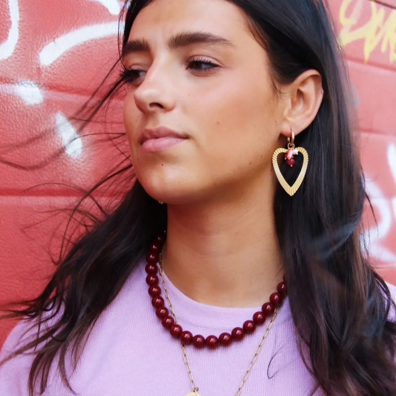 Bazou - Kralenketting van natuursteen XL - Bordeaux