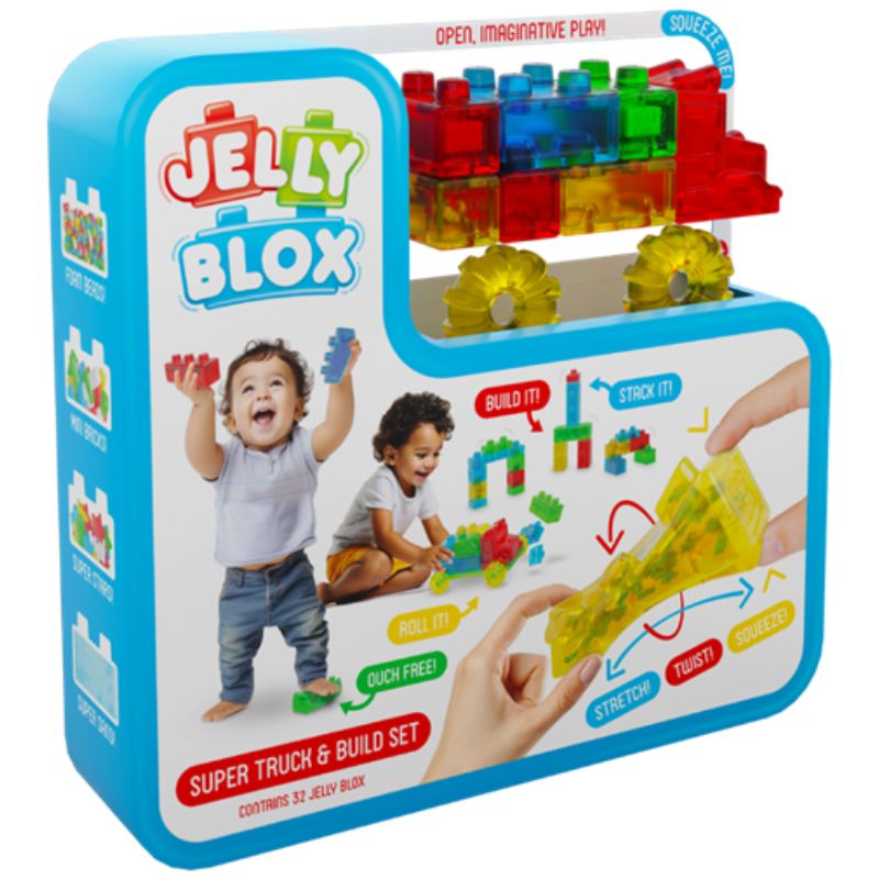 Jelly Blox jellieblox jellyblox Goliath creative kit Vroom truck kit speelblokken zacht bouwen voelen sensorisch materiaal spelen duplo lego trekken knijpen voelen montessori tactiel almelo google sale tiktok instagram viral 