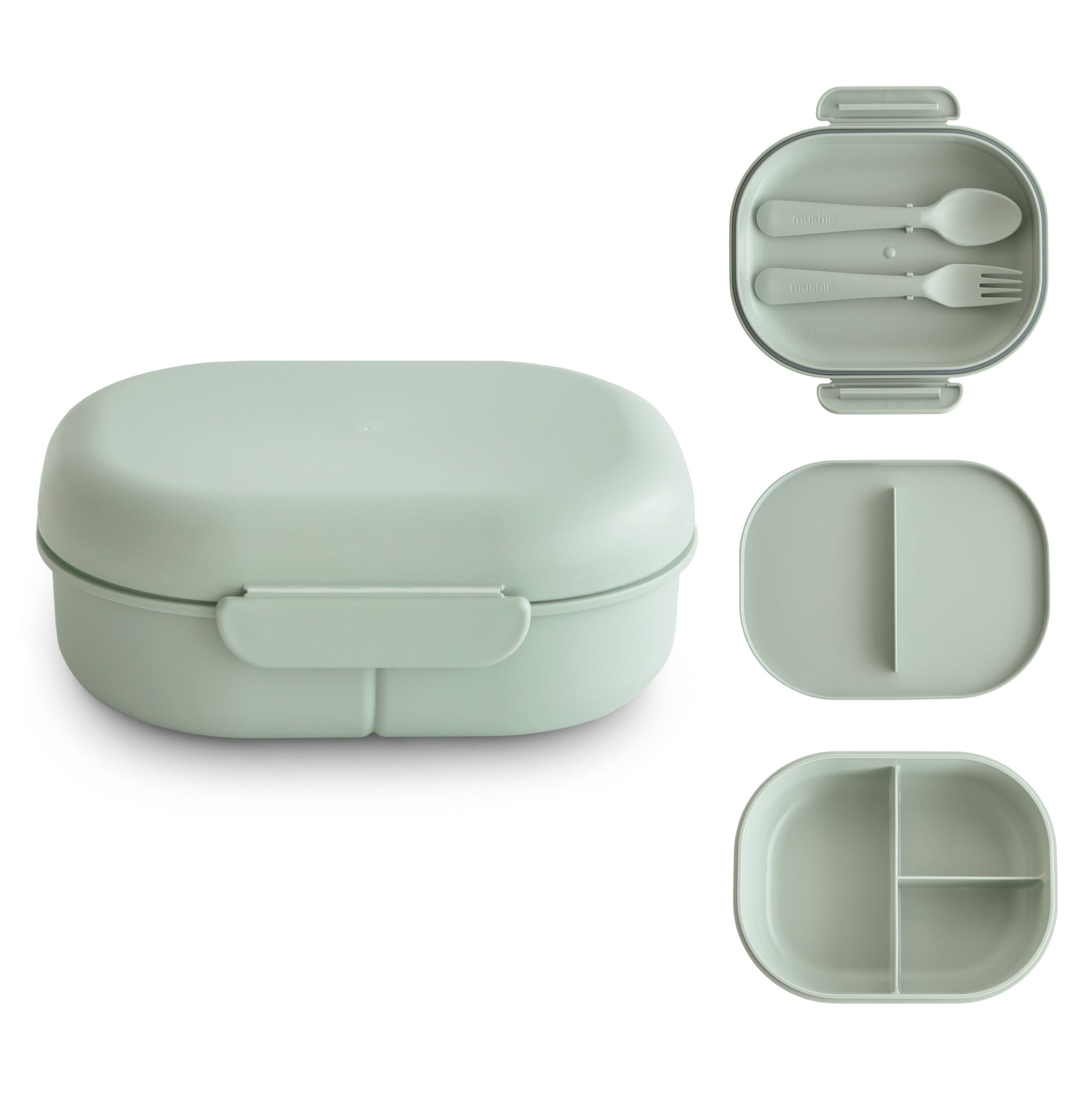 mushie lunchbox sage lunchtrommel broodtrommel groen school lepel vork kinderopvang gastouder brood eten lunch broodbak eten twente almelo korting 