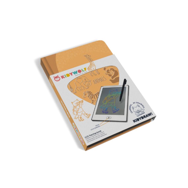 Kidywolf Kidydraw-mini tekenbord kinderen lichtgevend twee 2 kanten magnetisch bord overtrekken tekenen kleuren licht whiteboard whiteboard stiften fluoriserend speelgoed van het jaar google bing usb-c illustraties reizen onderweg op reis tekentablet tekenbord dieren giraffes leeuw olifanten panda