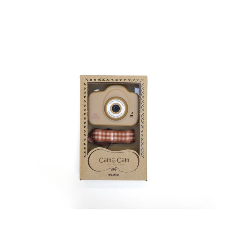 mrs mrs. ertha camcam cam digitale camera my first mijn eerste blush foto's maken kamera fotocamera kinderen kind peuter kleuter met koord touw om vast te houden blush bloemetjes strap bruin peanut