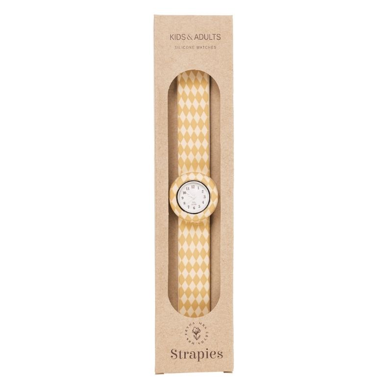 Mrs Ertha Mrs. Horloge klokje watch strapies silliconen bandje stip unique dots stippen stipjes klapbandje omslaan hartjes lovely roots kind volwassene hart klok tijd leren klokkijken speckled diamond geel wit almelo