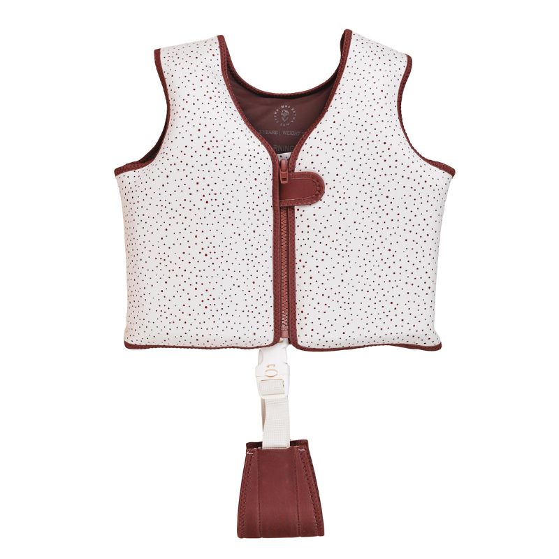Mrs Ertha Mrs. puddlies zwemvest bandjes zwemmen zwemband zwemvleugels vestje zwemvestje lovely roots magic garden zwemmen zwembad zwembescherming organic squares vierkanten wit rood jongens meisjes rood wit sip unique dots