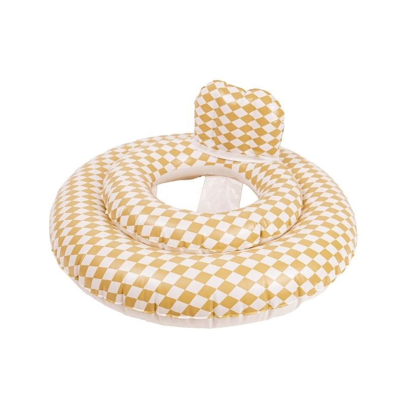 Mrs Ertha mrs. zwemband babyband baby zwembad bandjes drijven zwemmen almelo floater baby seat inflatable opblaasbaar lovely roots organic squares Unique Dots stippen stipjes speckled diamond geel wit jongen meisjes