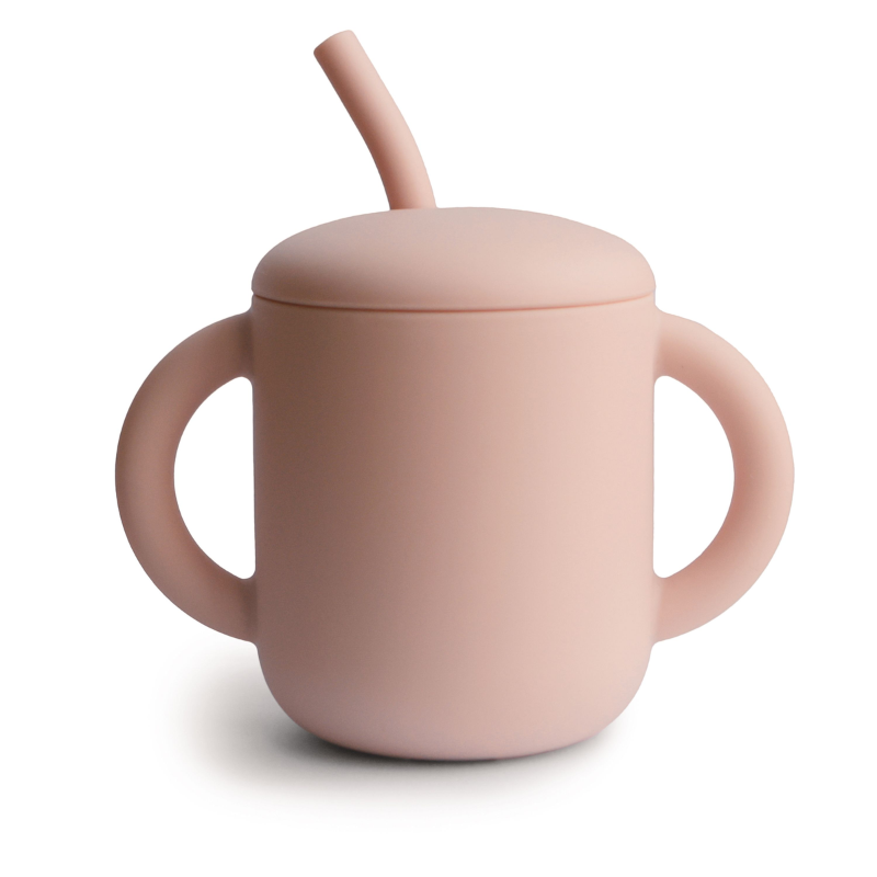 mushie silliconen training straw cup silicoon rietje drinken baby peuter rietjesbeker blush roze 