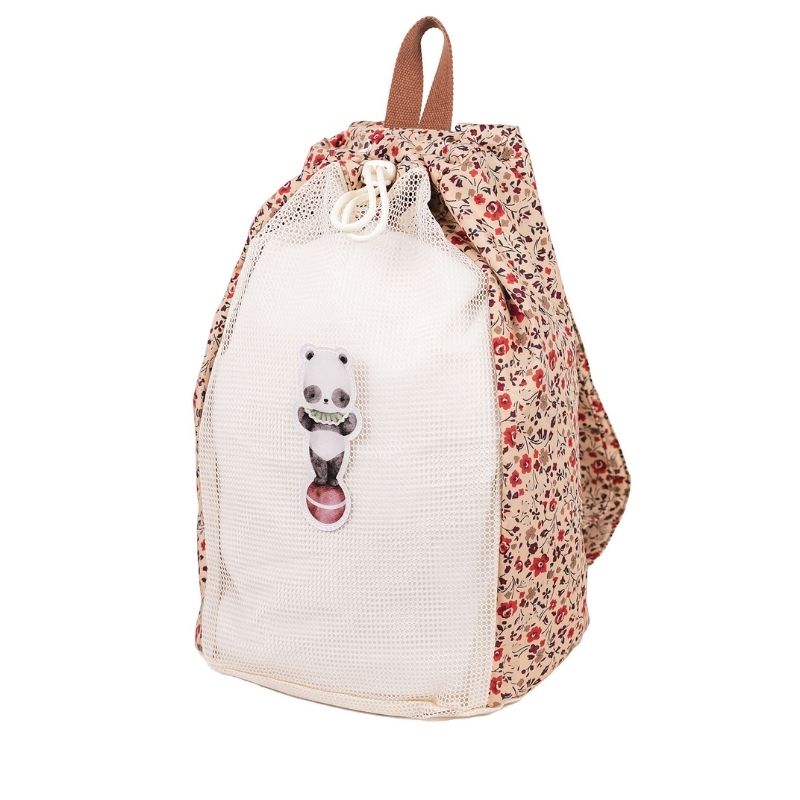 mrs ertha mrs. beach net backpak rugzak rugtas strand strandtas net gaatjes zand spelen speelgoed strandspeelgoed  almelo tas spelen bloemen magic garden bloemetjes
