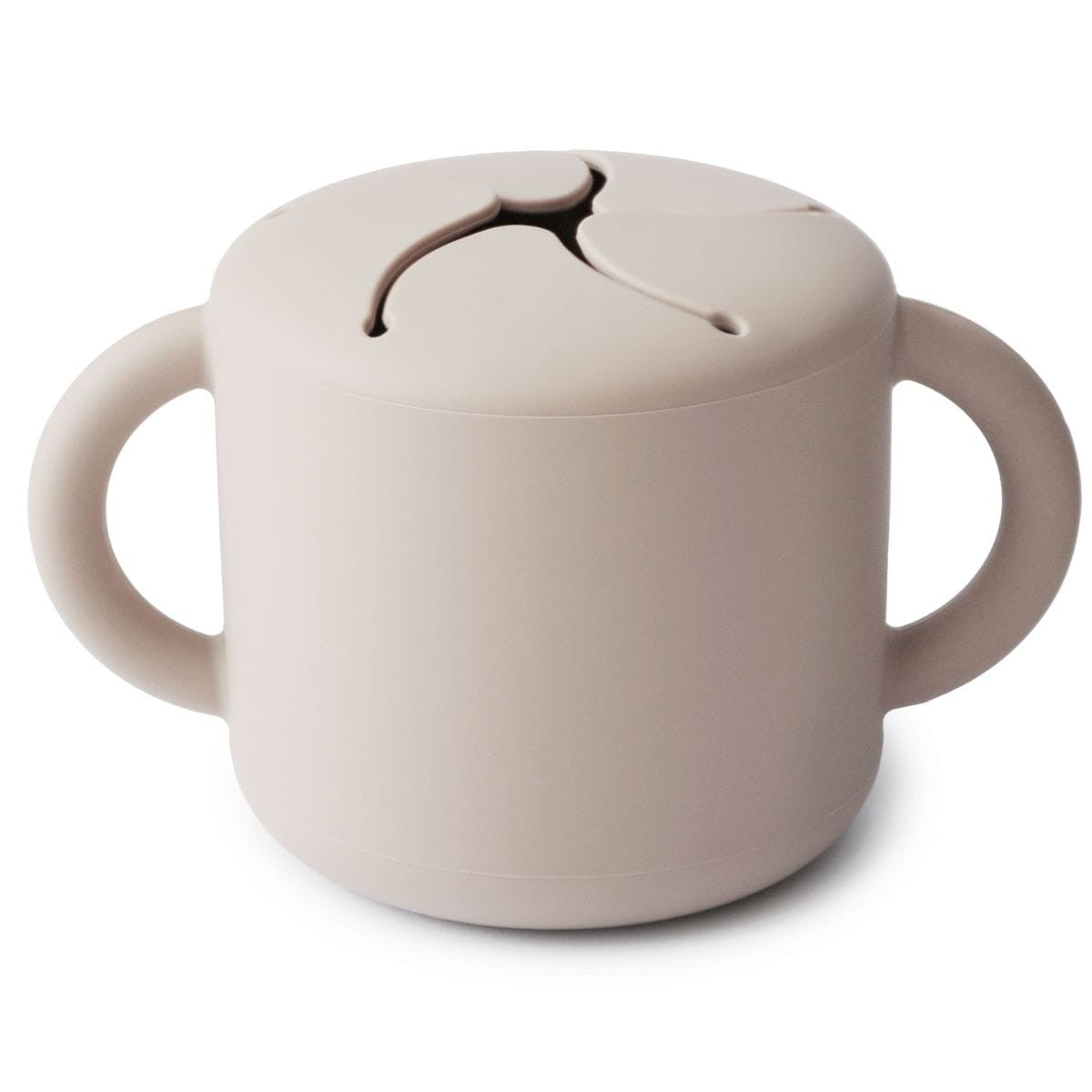 mushie snack cup shifting sand beker snacks snackjes koekjes snoepjes uitvallen rammelen beker bakje 