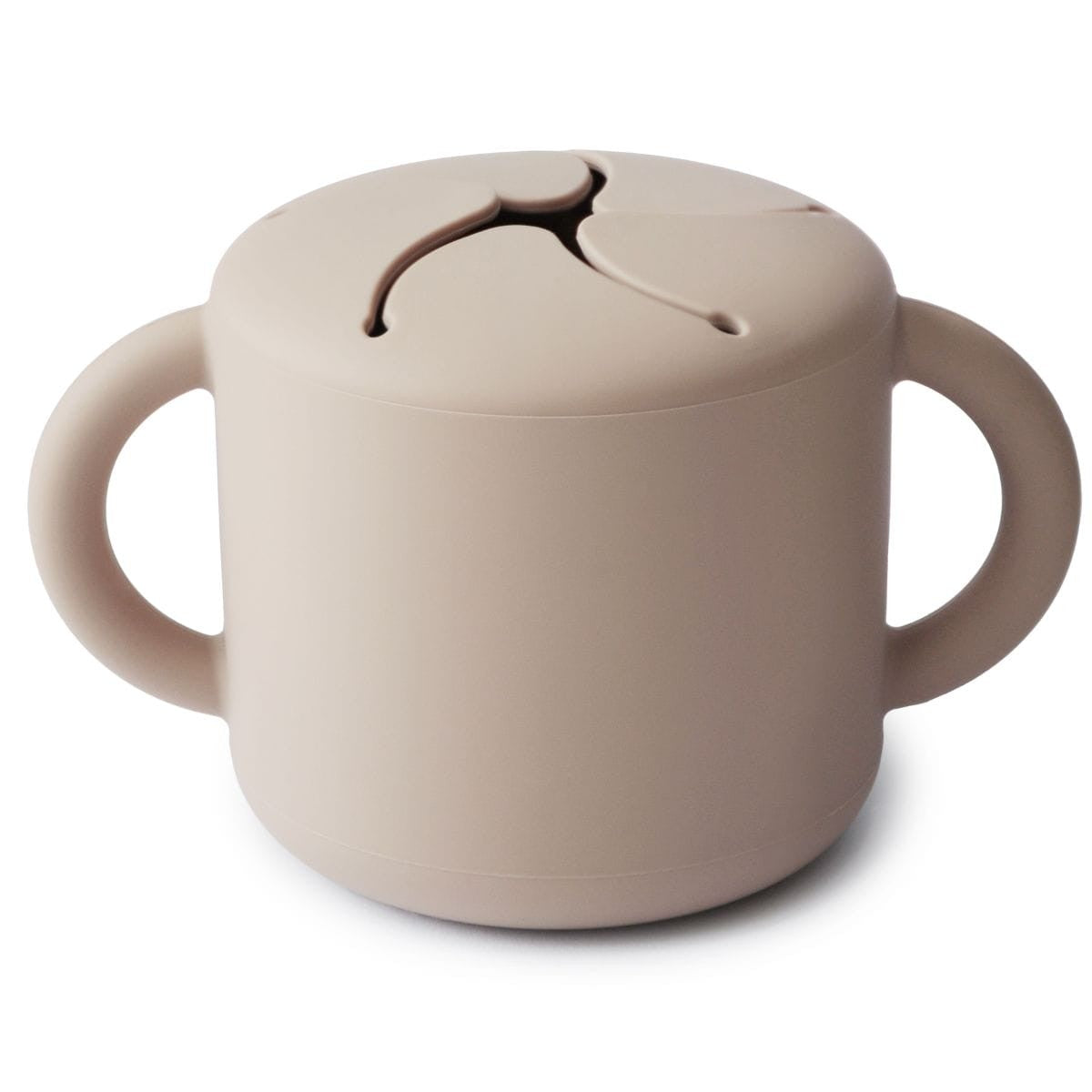 mushie snack cup shifting sand beker snacks snackjes koekjes snoepjes uitvallen rammelen beker bakje 