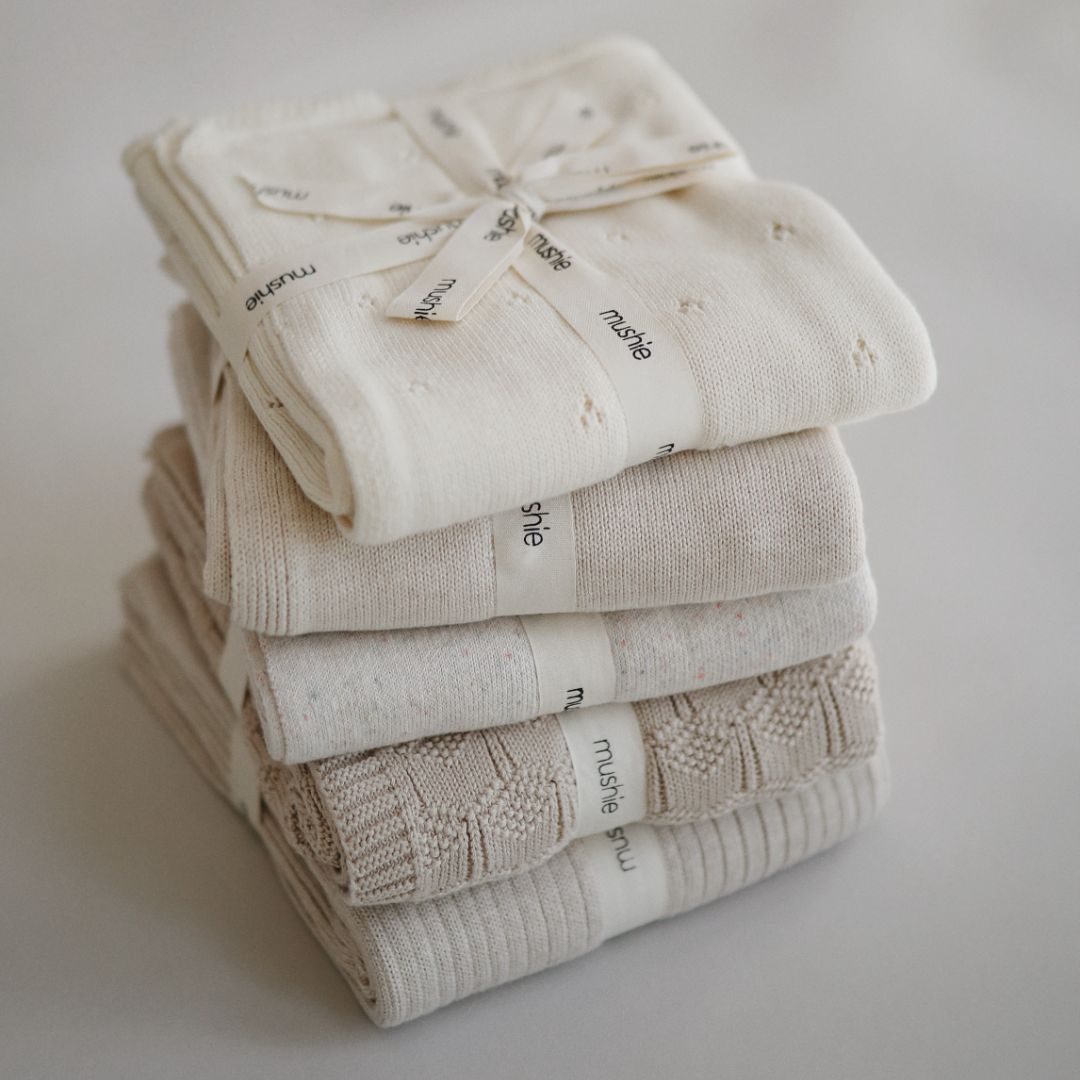 Mushie Knitted Blanket Gebreide Deken Pointelle Ivory