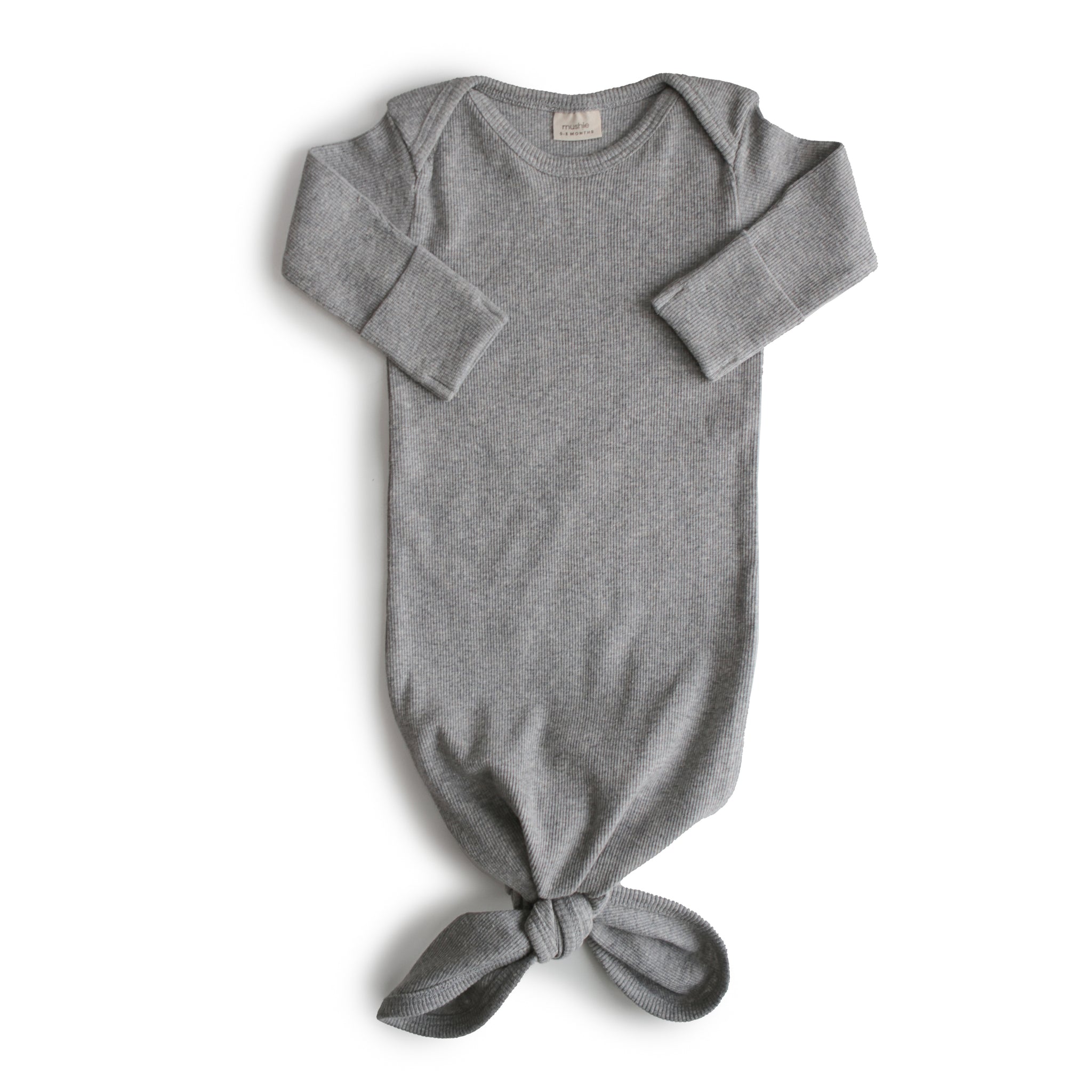 Mushie Ribbed Knotted Baby Gown Gray Melange - Slaapzak/body 0-3 maanden