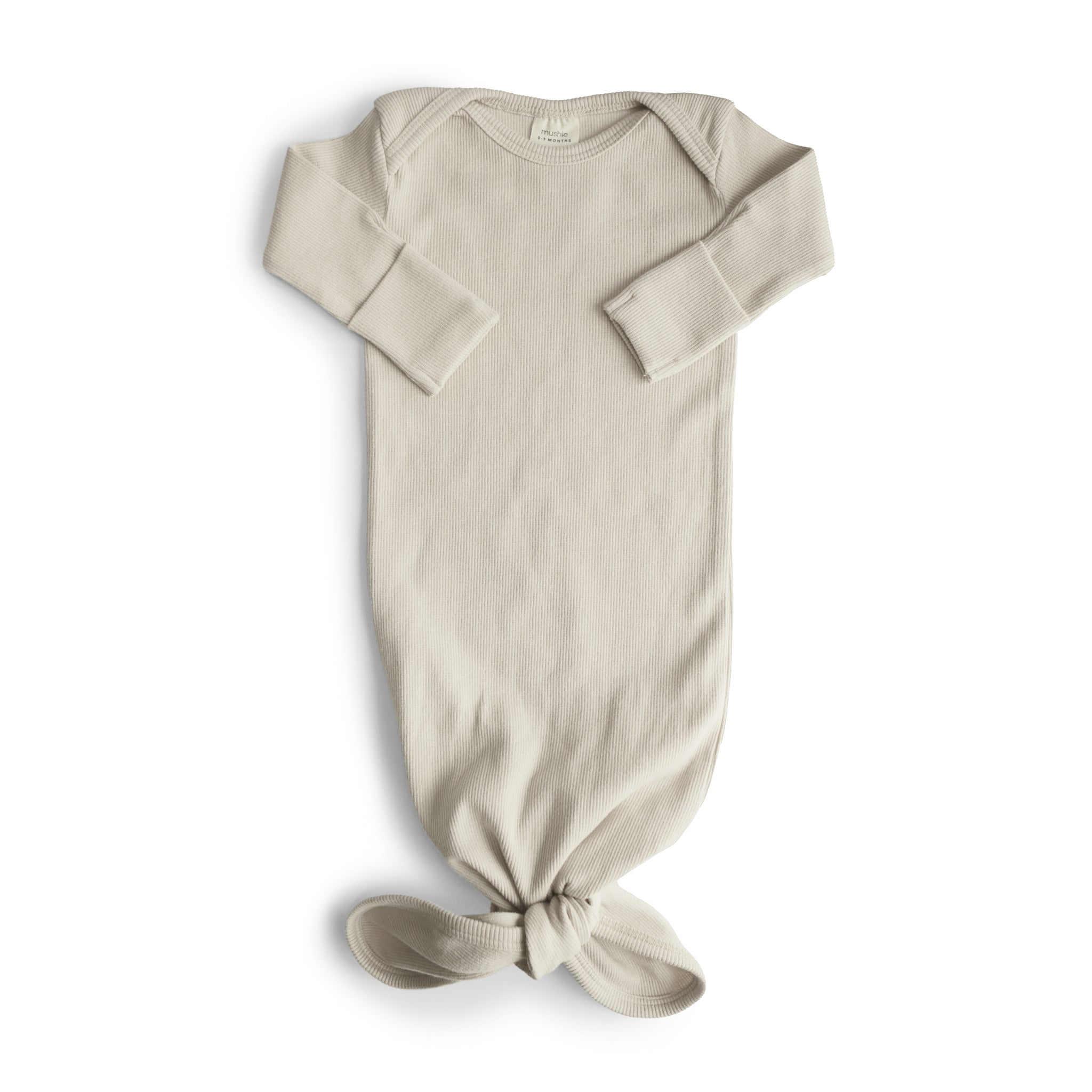 Mushie Ribbed Knotted Baby Gown Ivory - Slaapzak/body 0-3 maanden
