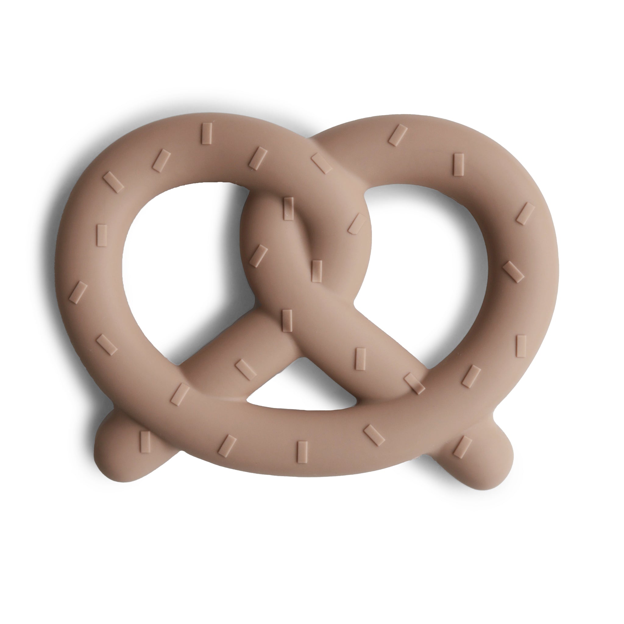 mushi mushie bijtring pretzel teether bruin natural naturel bijten tandjes pijn koelkast siliconen sillicoon google bing baby spelen speelgoed kraamcadeau