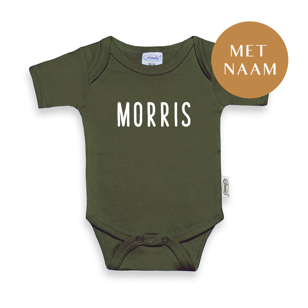 Rompertje mosgroen met naam - Little Concept