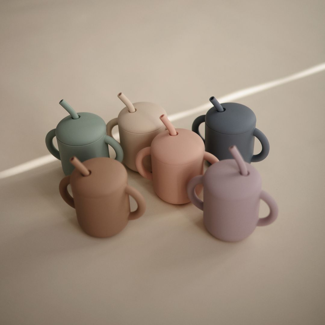 Mushie Straw Cup - Siliconen Drinkbeker met rietje Cambridge Blue